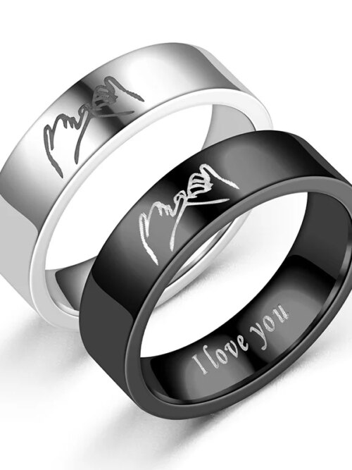 65826-481597.jpg bague de promesse en acier titane pour hommes et femmes, Couple, amoureux, promesse, bague de mariage