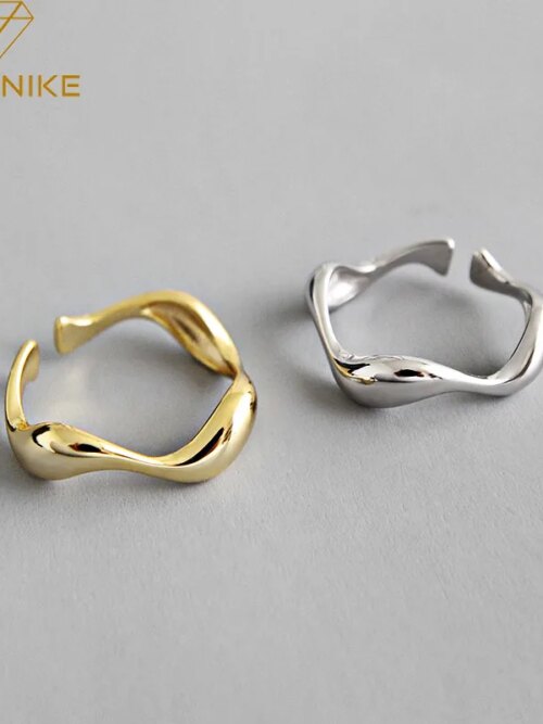 bague de promesse créatives faites à la main de couleur argent, bijoux de fiançailles lisses à vagues irrégulières pour femmes