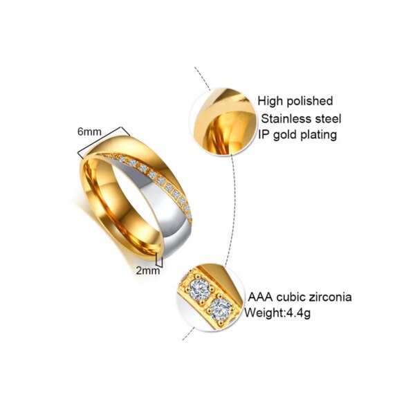 bague de promesse de tempérament pour femmes et hommes, pierres CZ, bracelet de fiançailles en acier inoxydable