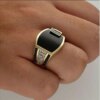 bague de fiançailles homme en métal incrusté de pierre noire pour hommes