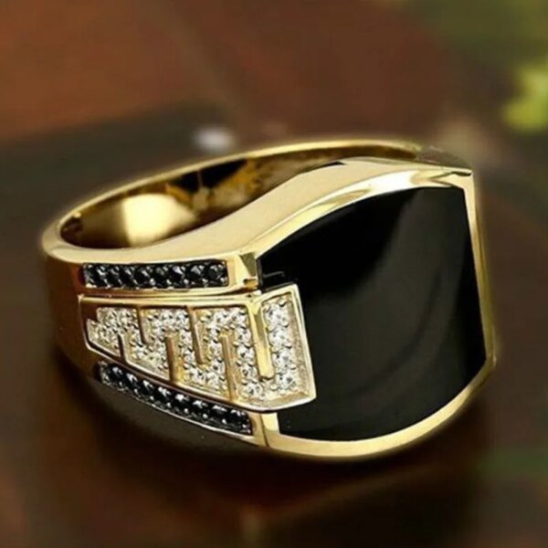 bague de fiançailles homme en métal incrusté de pierre noire pour hommes