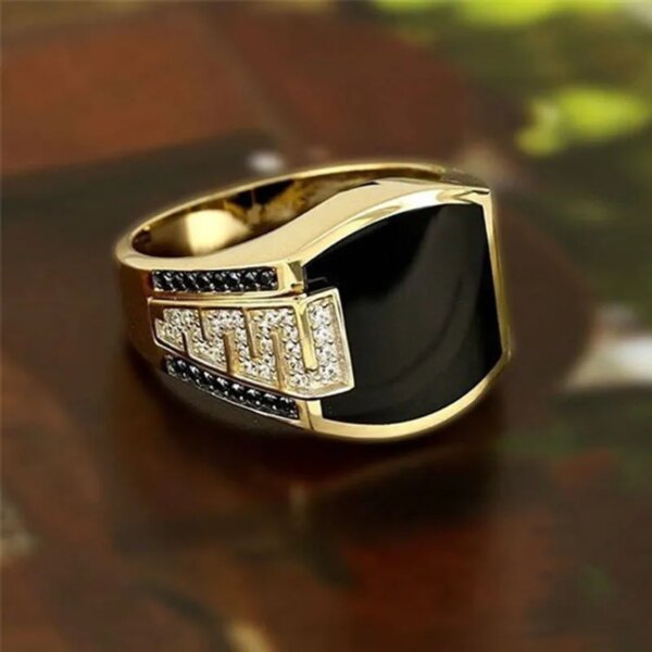 bague de fiançailles homme en métal incrusté de pierre noire pour hommes