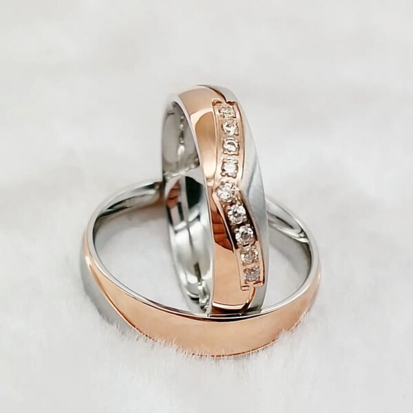 bague de promesse en plaqué or Rose 14k pour hommes et femmes, magnifique ensemble de bagues de mariage