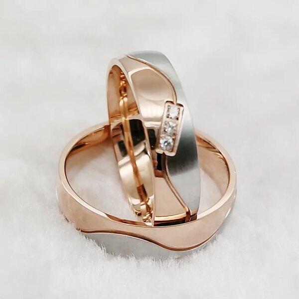 bague de promesse en plaqué or Rose 14k pour hommes et femmes, magnifique ensemble de bagues de mariage