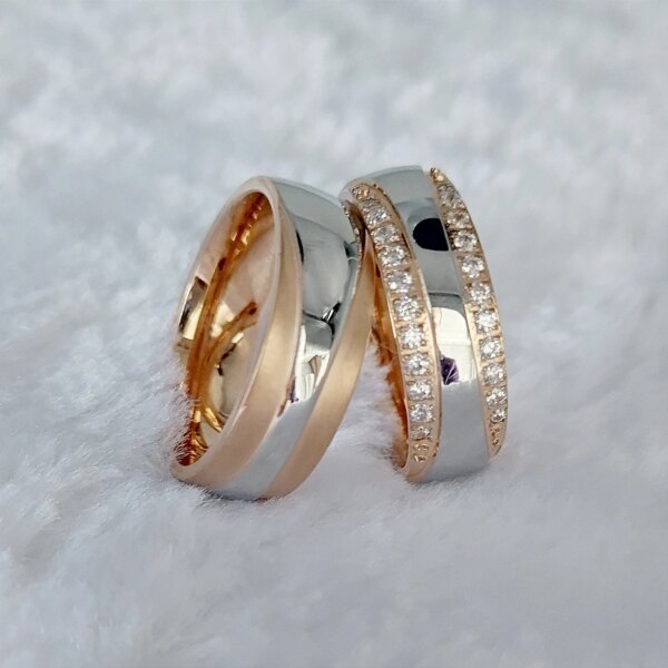 bague de promesse en plaqué or Rose 18 carats pour hommes et femmes, anneau de fiançailles