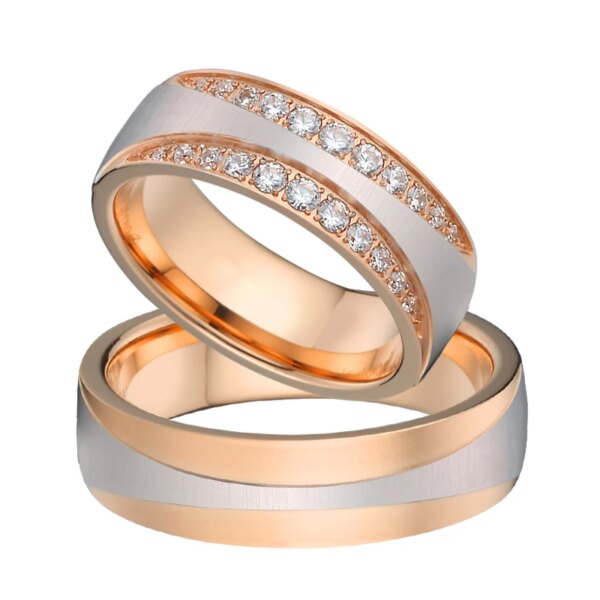 bague de promesse en plaqué or Rose 18 carats pour hommes et femmes, anneau de fiançailles