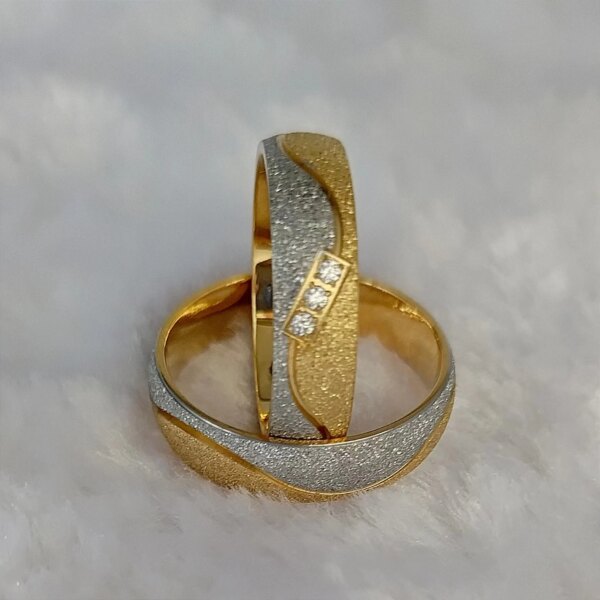 bague de promesse Ensemble de matiques de mariage en acier inoxydable pour hommes et femmes, plaqué or 18 carats