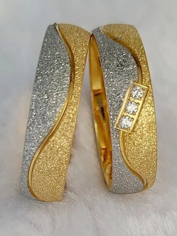 bague de promesse Ensemble de matiques de mariage en acier inoxydable pour hommes et femmes, plaqué or 18 carats