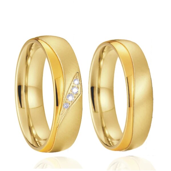 bague de promesse Ensemble de matiques de mariage en acier inoxydable pour hommes et femmes, plaqué or 18 carats