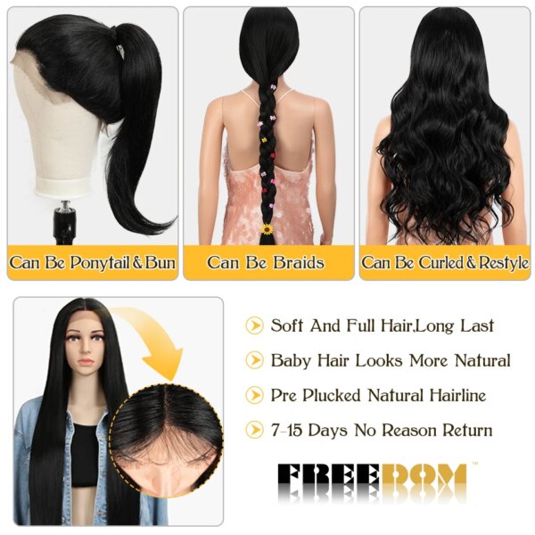 Perruque Synthétique Longue Raide Ombrée Rose pour Femme Noire