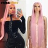 Perruque Synthétique Longue Raide Ombrée Rose pour Femme Noire