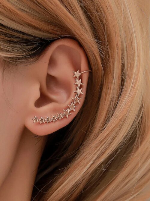 boucle d oreille grimpante longues en forme d'étoile minimaliste pour femmes, épingles de manchette d'oreille simples