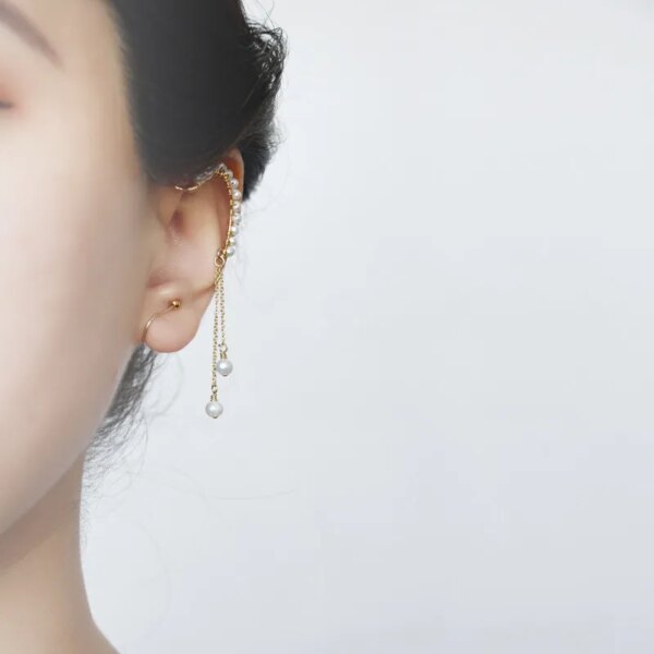 boucle d oreille grimpante clip perle remplie d'or 14 carats pour femme, manchette d'oreille grimpante