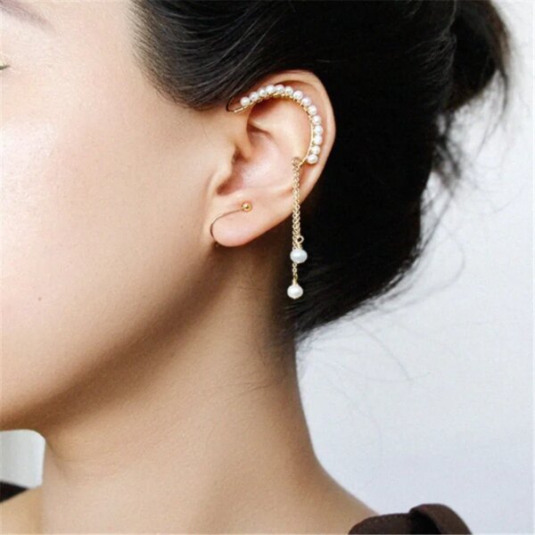 boucle d oreille grimpante clip perle remplie d'or 14 carats pour femme, manchette d'oreille grimpante