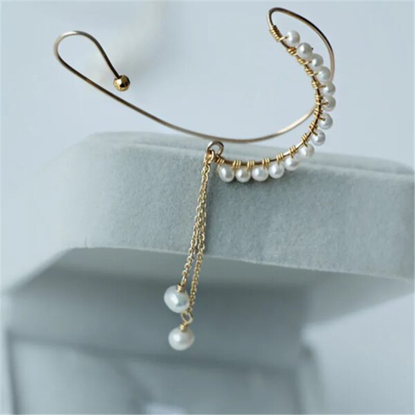 boucle d oreille grimpante clip perle remplie d'or 14 carats pour femme, manchette d'oreille grimpante