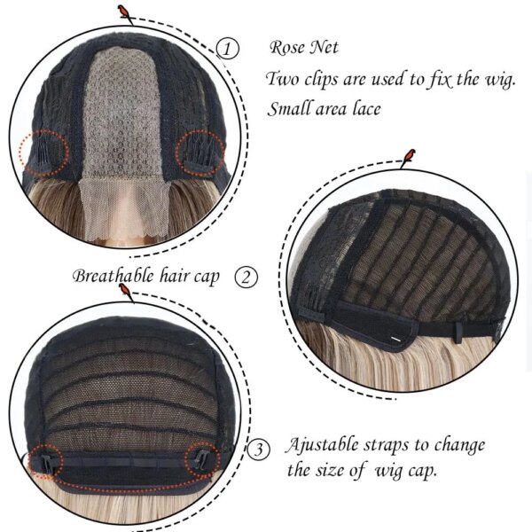 Perruque synthetique mi-longue lisse Blonde brune pour femmes