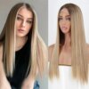 Perruque synthetique mi-longue lisse Blonde brune pour femmes