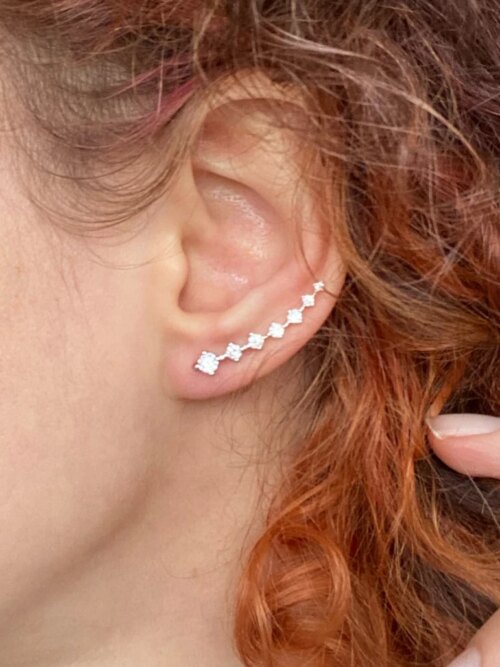 boucle d oreille grimpante en cristal coloré pour femmes, en zircon coloré, or Rose, bijoux inhabituel