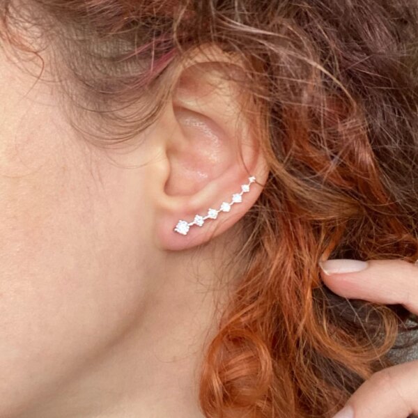 boucle d oreille grimpante en cristal coloré pour femmes, en zircon coloré, or Rose, bijoux inhabituel