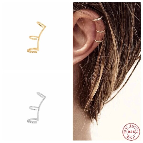 boucle d oreille grimpante en argent Sterling 925, chaîne à Clip pour femmes, Zircon étoile, pompon, à la mode