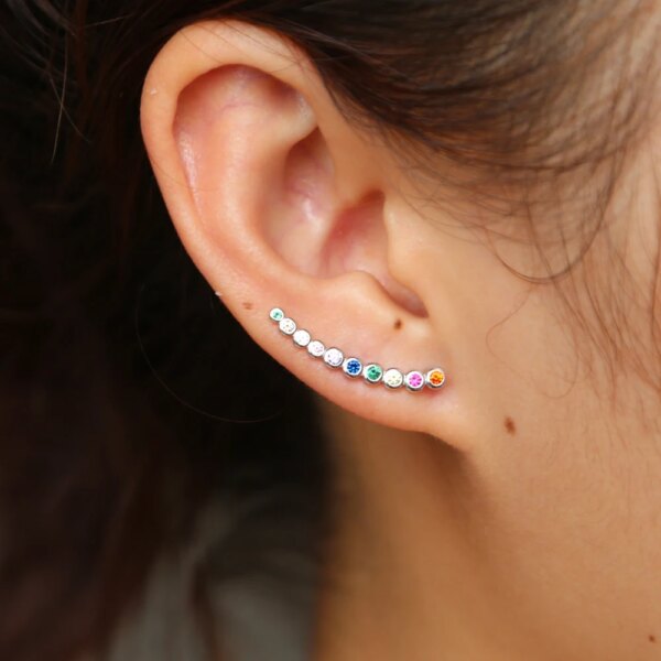 boucle d oreille grimpante Colorées en Argent Sterling 925, Bijoux Classiques Simples