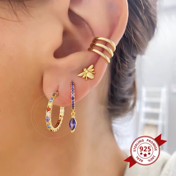 69274-375ec9.jpg boucle d oreille grimpante en Argent 925 en Forme de C, Piercing, Couleur Arc-en-Ciel