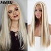 Perruque synthetique mi-longue lisse Blonde brune pour femmes