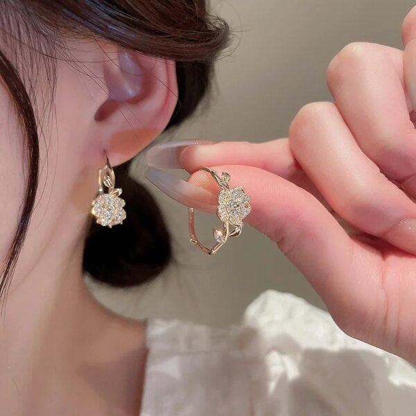 boucles d oreilles mariée feuilles en cristal, fleurs, Zircon, Rose, papillon