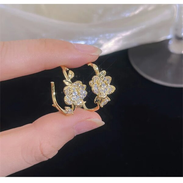 boucles d oreilles mariée feuilles en cristal, fleurs, Zircon, Rose, papillon