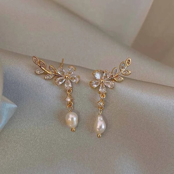 boucles d oreilles mariée feuilles en cristal, fleurs, Zircon, Rose, papillon