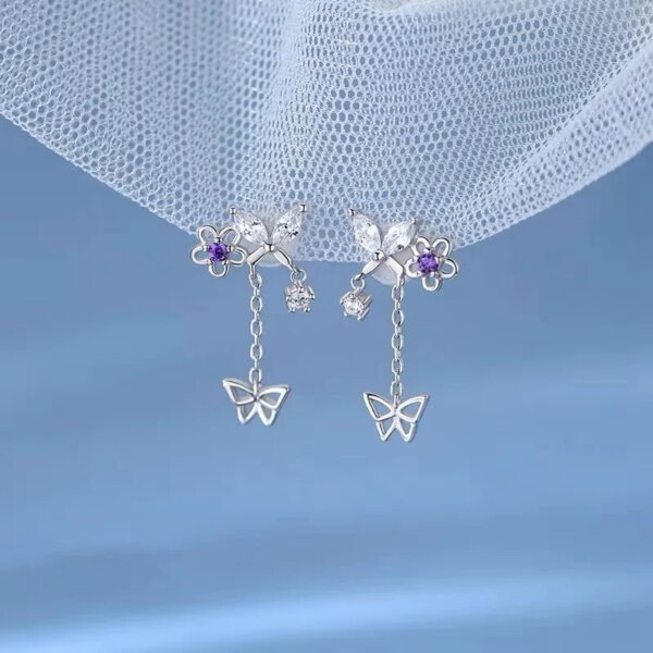 69383-d34fba.jpg boucles d oreilles mariée feuilles en cristal, fleurs, Zircon, Rose, papillon