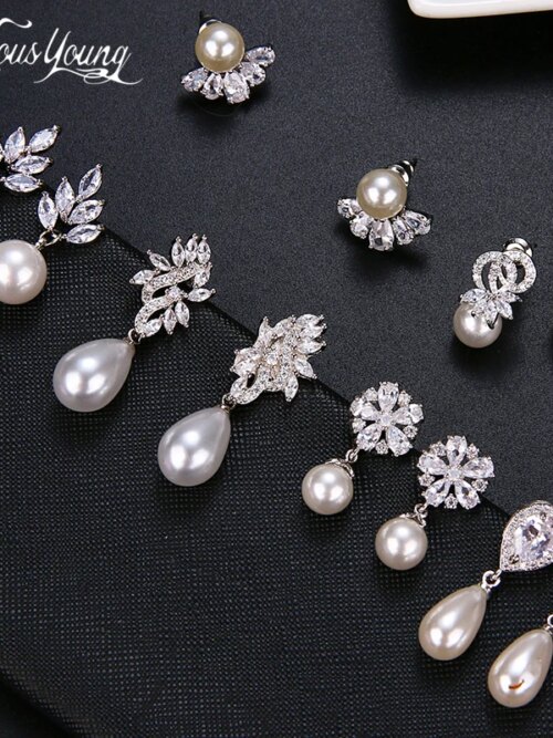 boucles d oreilles mariée  Tous les types de boucles d'oreilles en Imitation de perle avec zircon cubique