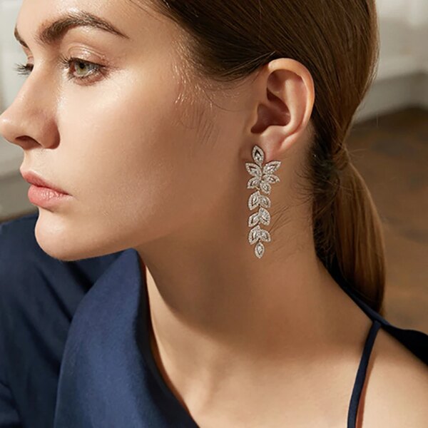 boucles d oreilles mariée longue goutte pour femme, fleur de luxe, cuir chevelu contre-indiqué