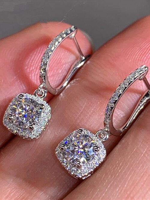 boucles d oreilles mariée pendantes de forme carrée, bijoux de mariage