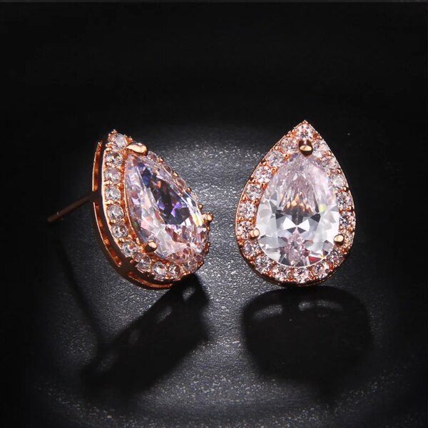 boucles d oreilles mariée longues de mariage en Zircon avec goutte d'eau ronde