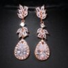 boucles d oreilles mariée longues de mariage en Zircon avec goutte d'eau ronde