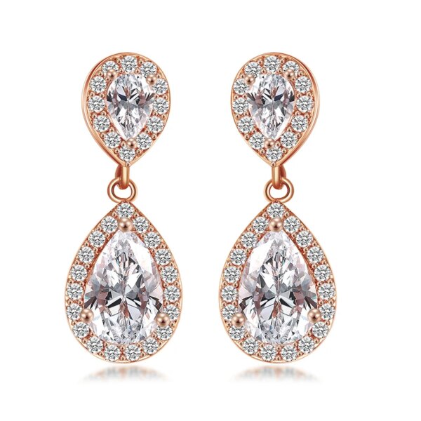boucles d oreilles mariée longues de mariage en Zircon avec goutte d'eau ronde