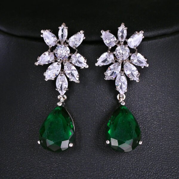 boucles d oreilles mariée longues de mariage en Zircon avec goutte d'eau ronde