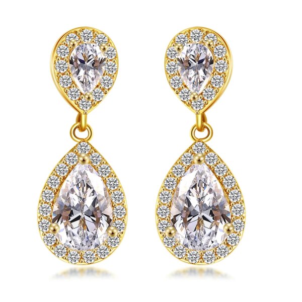 boucles d oreilles mariée longues de mariage en Zircon avec goutte d'eau ronde