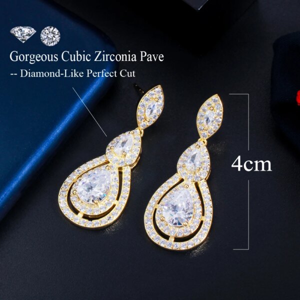 boucles d oreilles mariée en zircon cubique blanc brillant, goutte d'eau pour les mariées