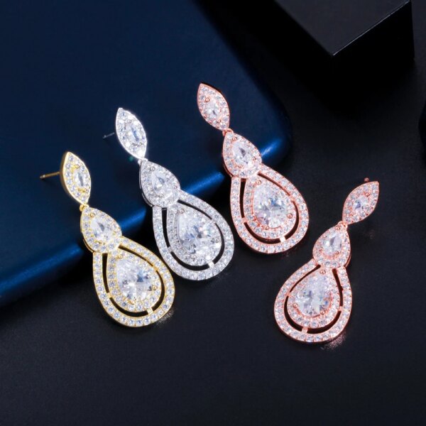 boucles d oreilles mariée en zircon cubique blanc brillant, goutte d'eau pour les mariées