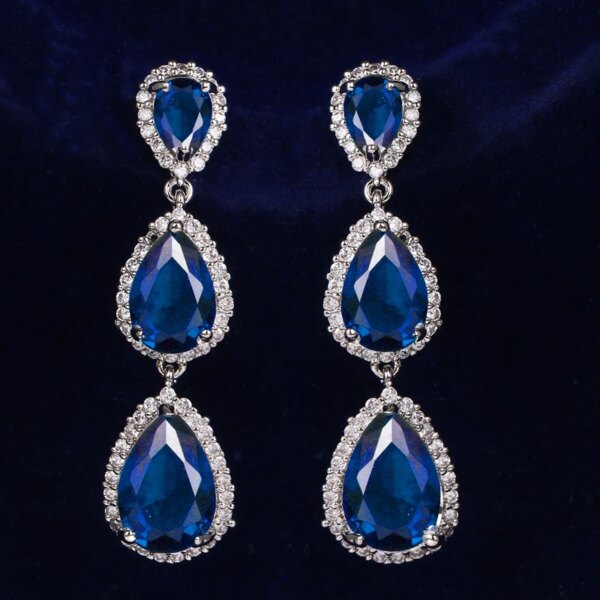 boucles d oreilles mariée longues de mariage en Zircon avec goutte d'eau ronde