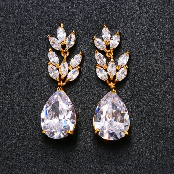 boucles d oreilles mariée longues de mariage en Zircon avec goutte d'eau ronde