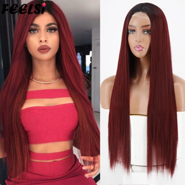 Perruque synthetique mi-longue lisse Blonde brune pour femmes