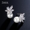 boucles d oreilles mariée en Zircon pour femme, Imitation perle, fleur, brillant