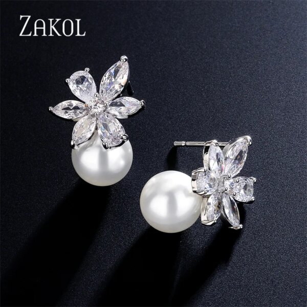 boucles d oreilles mariée en Zircon pour femme, Imitation perle, fleur, brillant