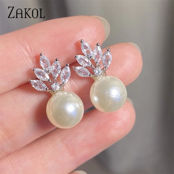 boucles d oreilles mariée en Zircon pour femme, Imitation perle, fleur, brillant