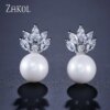 boucles d oreilles mariée en Zircon pour femme, Imitation perle, fleur, brillant