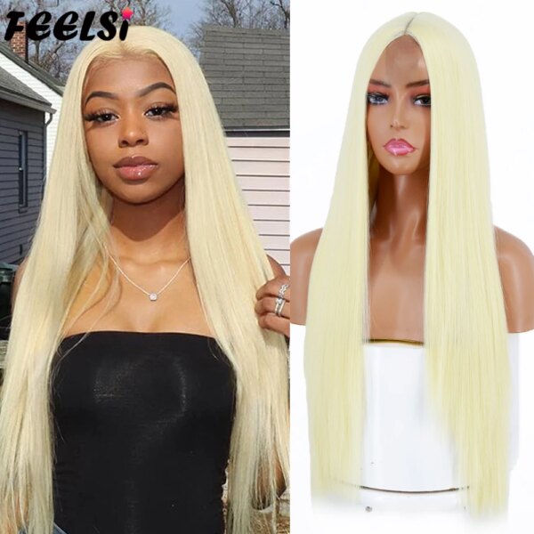 6961-f03766.jpg Perruque synthetique mi-longue lisse Blonde brune pour femmes