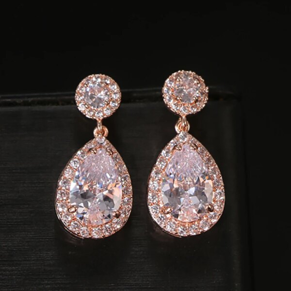 boucles d oreilles mariée longues de mariage en Zircon avec goutte d'eau ronde